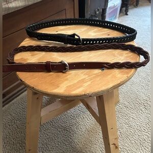 AE brown braided belt & genuine leather black braided belt.
